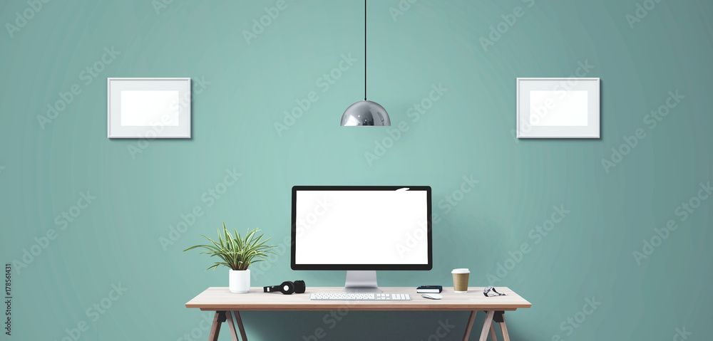 Wall mural desktop computer screen isolated. front view.