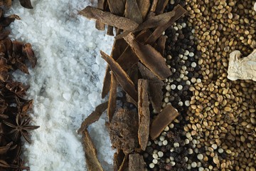 Various type spices on tray