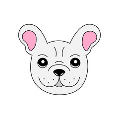 Cute light grey French Bulldog vector illustration. Frenchie's head, face isolated on white background. Graphic print of Frenchie bulldog.