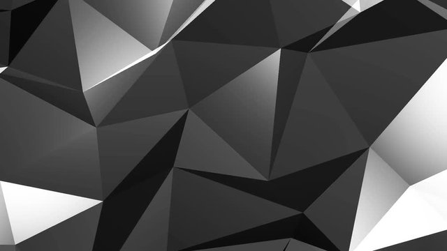 Abstract cg polygonal crystal grey surface. Geometric poly triangles motion background.