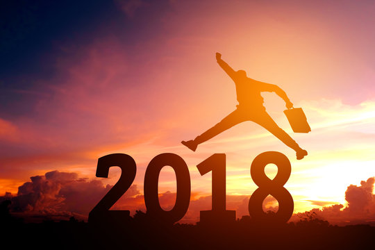 Silhouette young business man Happy for 2018 new year