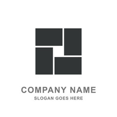 Black Square Geometric Building Architecture Logo Vector Icon