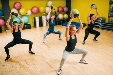 Women group with balls on fitness training