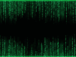 Falling green numbers with bright flashes. Abstract technology Background in matrix style.