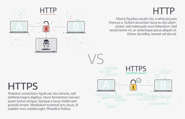 http vs https. Vector thin line illustration design.