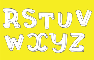 Vector 3d letters sequence from R to Z in hand drawn imperfect style. Typography font design good for quotes and lettering.