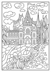 Graphical illustration of a castle on the background of nature 3