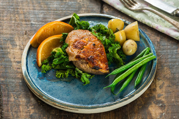 Roast duck fillets with orange marmalade and chilli glaze