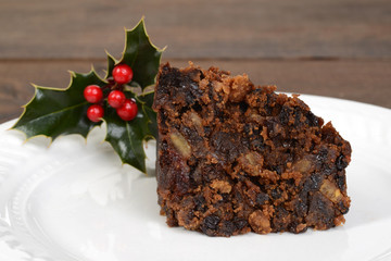 macro christmas pudding slice