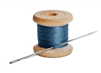 Needle and wooden spool thread