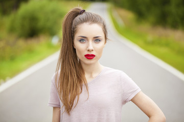 Portrait close up of young beautiful woman