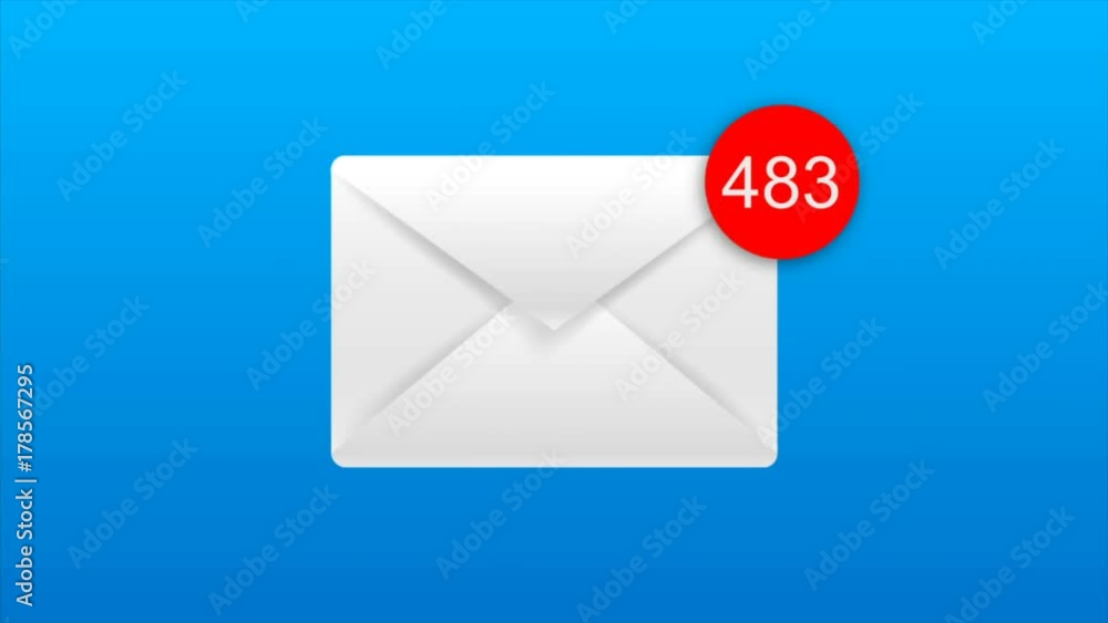 Poster 4k animation of email envelope with auto counting number on red circle metaphor income email and mas
