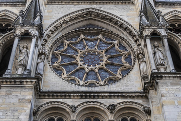 Architectural fragments of Reims Notre-Dame cathedral: North side. Notre-Dame de Reims Cathedral (Our Lady of Reims, 1275) is Roman Catholic Church in Reims. Champagne-ardenne, France.