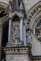 Architectural fragments of Reims Notre-Dame cathedral: North side. Notre-Dame de Reims Cathedral (Our Lady of Reims, 1275) is Roman Catholic Church in Reims. Champagne-ardenne, France.