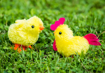 Chicken  toy in the grass