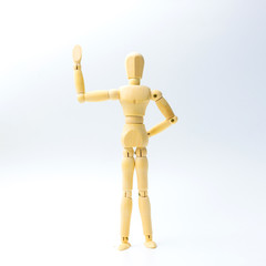Wooden figure doll with stop or break emotion for success business concept on white background