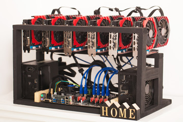 Working graphic video cards for e-currency. Computer for Bitcoin and cryptocurrency mining. Crypto farm.