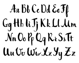 Vector hand drawn alphabet. Brush painted letters, rough contour.