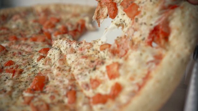 Freshly prepared traditional vegetarian pizza topped with cheese and tomato