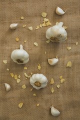 Fototapeta na wymiar Garlics on textile