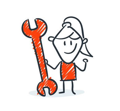 woman holding orange wrench clip art preview