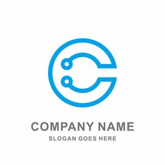 Monogram Letter C Circle Dots Digital Link Connection Technology Computer Business Company Stock Vector Logo Design Template