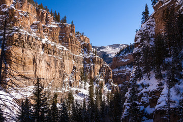 Snowy canyons in the rocky mountains of Colorado. 