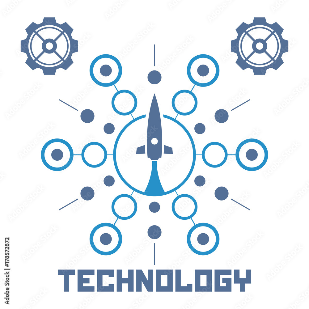 Poster set of circuit tech elements. electronics icon. tech logo. rocket icon.
