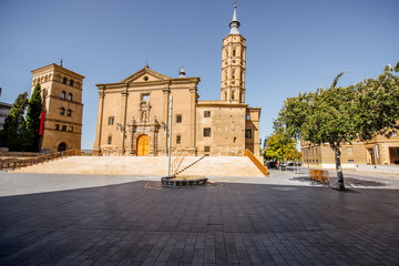 Fototapeta na wymiar View on the saint Juan church on the Pilar square in the centre of Zaragoza city during the sunny day in Spain