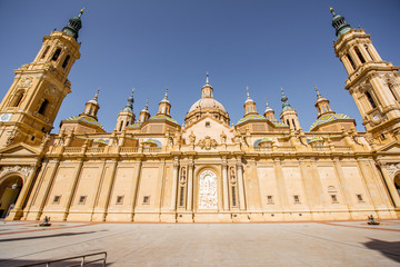 Fototapeta premium View on the cathedral of Our Lady of the Pillar in the centre of Zaragoza city during the sunny day in Spain