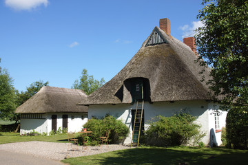 Fototapeta na wymiar Reetdachhaus im Dorf Siggeneben , Ostholstein, Schleswig-Holstein