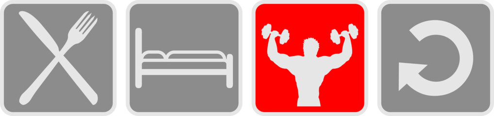 logo eat sleep train repeat wiederholen schlafen essen trainieren posen umriss hand arm muskeln stark workout gym beast mode cool design gewicht heben hanteln bodybuilder