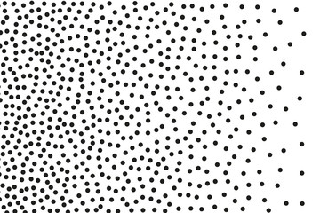 Background with irregular, chaotic dots, points, circle. Abstract monochrome pattern. Memphis style Random halftone. Pointillism