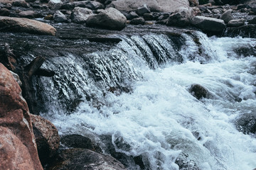 Clear water of a mountain river. The picturesque nature of the Rocky Mountains. Colorado, United States