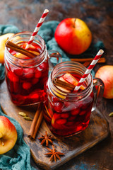 Glasses with hot punch for winter. Mulled wine