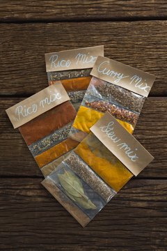 Various type of packed powder spices