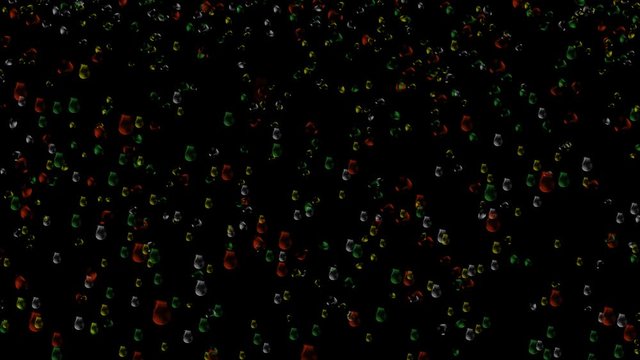 Multicolored drops running down on black glass, particles video background