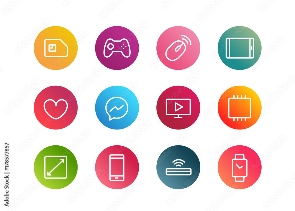 Fototapete trendy app linear icons vector set on gradient backgrounds