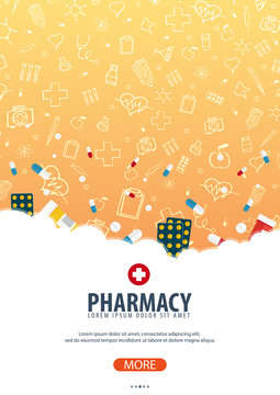 Pharmacy. Medical poster. Health care. Vector medicine illustration.