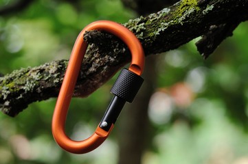 Carabiner climbing close-up.