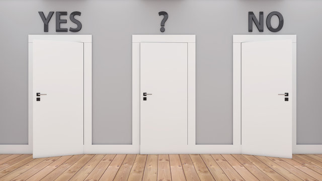 3d rendering. Doors of decision yes and no