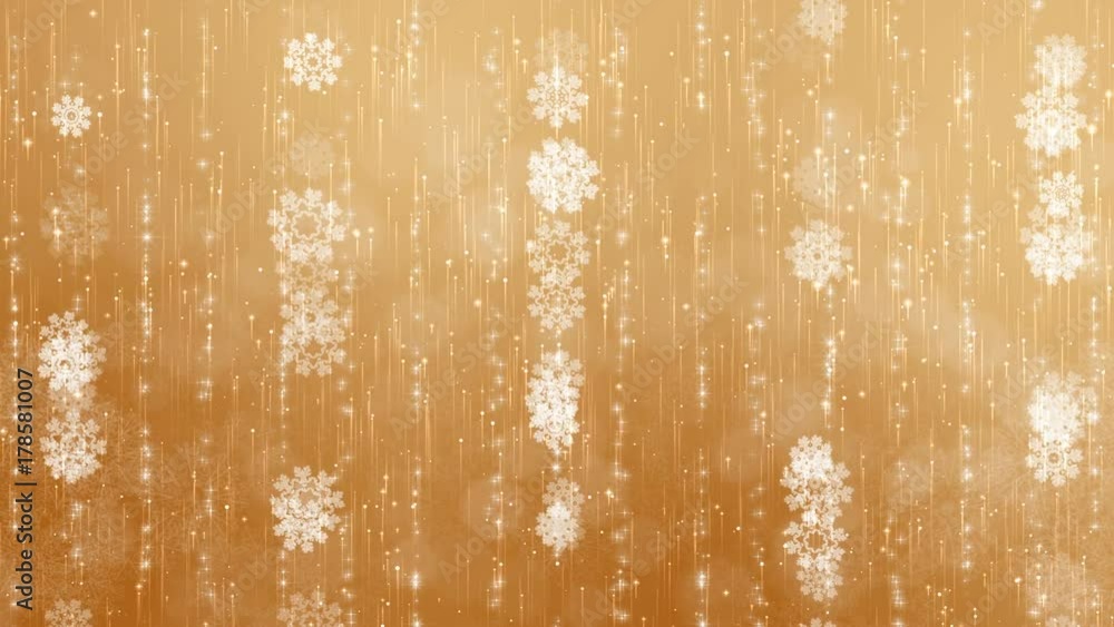 Wall mural gold snowflakes background. the circles are slowly flying. computer generated seamless loop abstract