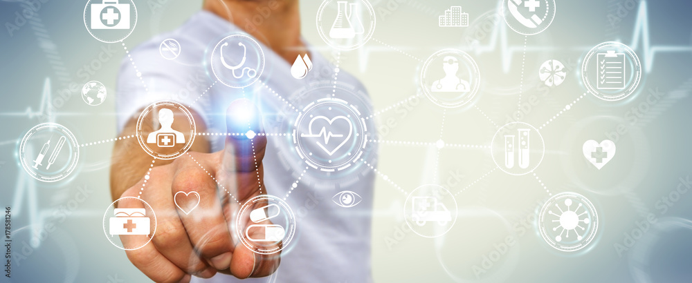 Aufkleber businessman using digital medical interface 3d rendering