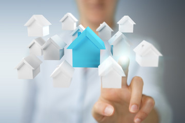 Businesswoman eco house concept 3D rendering