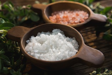 Fototapeta na wymiar Salts in a bowl with herbs