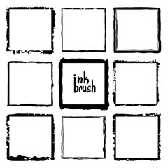Rectangular vector frame. Grunge ink illustration. Creative backgrounds for tags, labels, cards. Hand drawn brush strokes.
