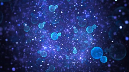 Abstract flying transparent blue bubbles on black background. Shallow depth of field. Fantasy fractal animation. - Powered by Adobe