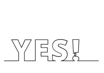 one line drawing of phrase - yes