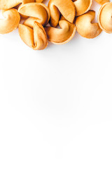 Future prognostic with fortune cookie on white background top view mock-up