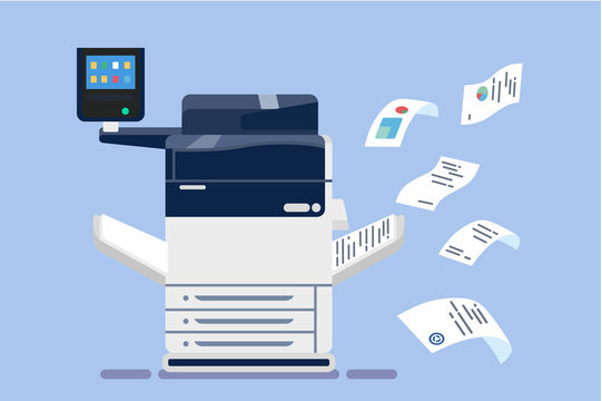 Office professional multi-function printer scanner. Isolated flat vector illustration